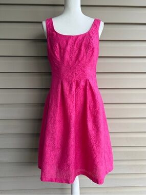 •NINE WEST• Bright Pink Textured Fit & Flare Dress – Size 10